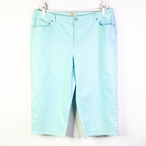 Talbots Woman Jeans Women 20 Plus Aqua Blue Pedal Pusher Capri Cotton Retro NWOT